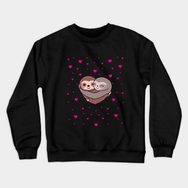 Sloths hugs, lovers couple cute, red heart Crewneck Sweatshirt by Collagedream